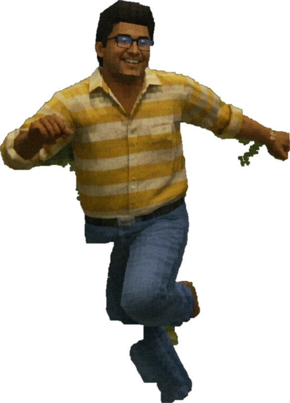 a man in a striped shirt, running